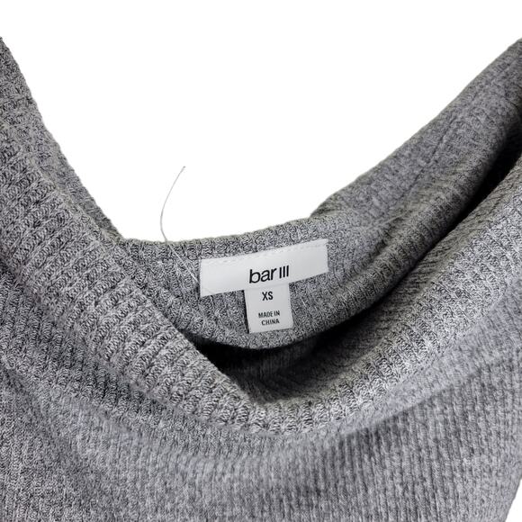 Bar III Off The Shoulder Ribbed Gray Crop Long Sleeve Top Women Sz XS - Picture 3 of 7